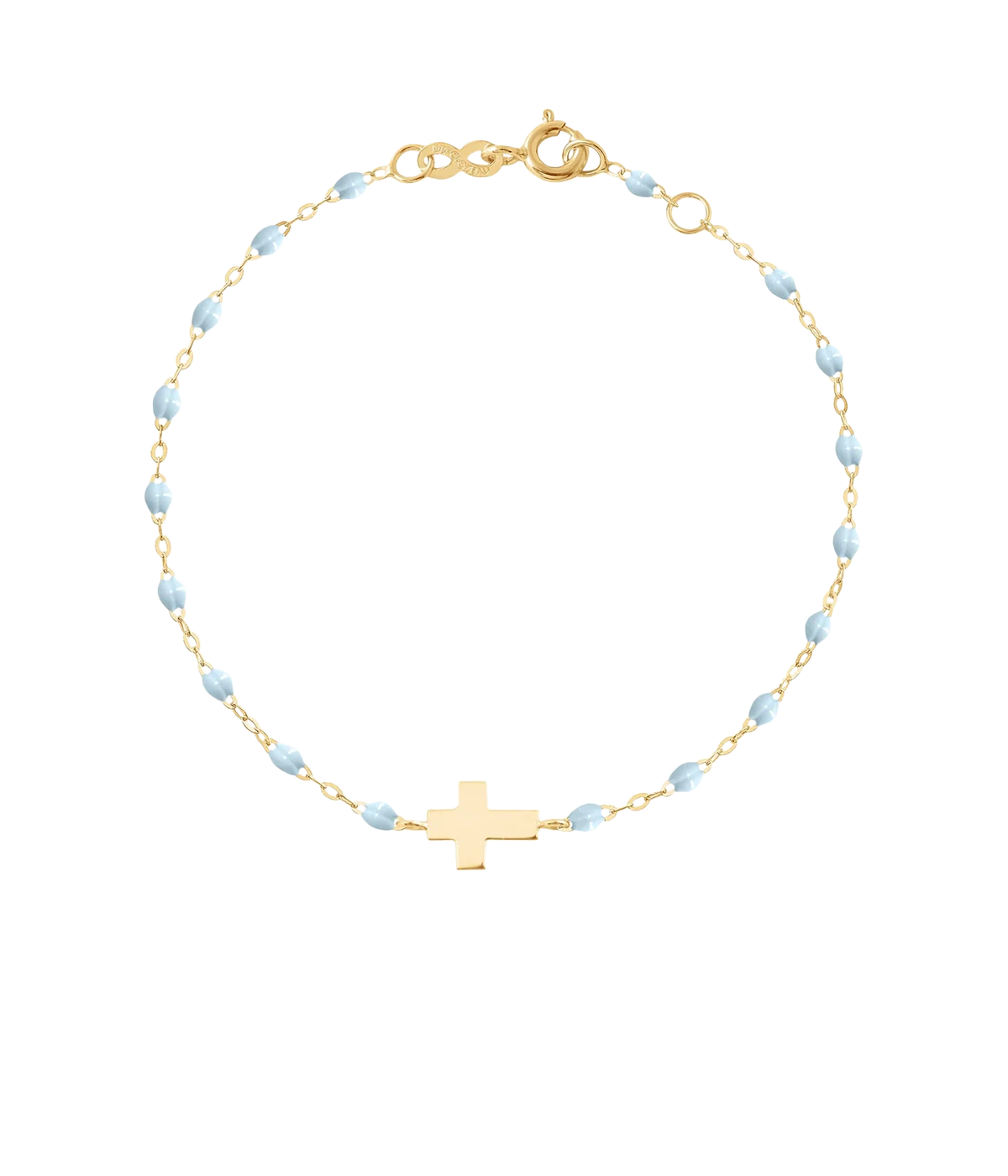 Cross Charm Classic 17cm Gigi Bracelet Yellow Gold in Baby Blue