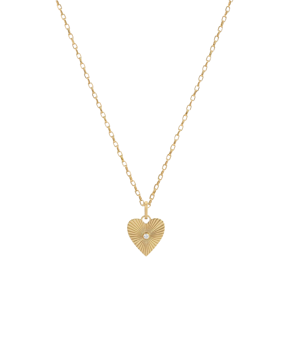 Adina Reyter Groovy Diamond Heart Rays Hinged Charm in 14K Yellow Gold on a fine gold cable chain