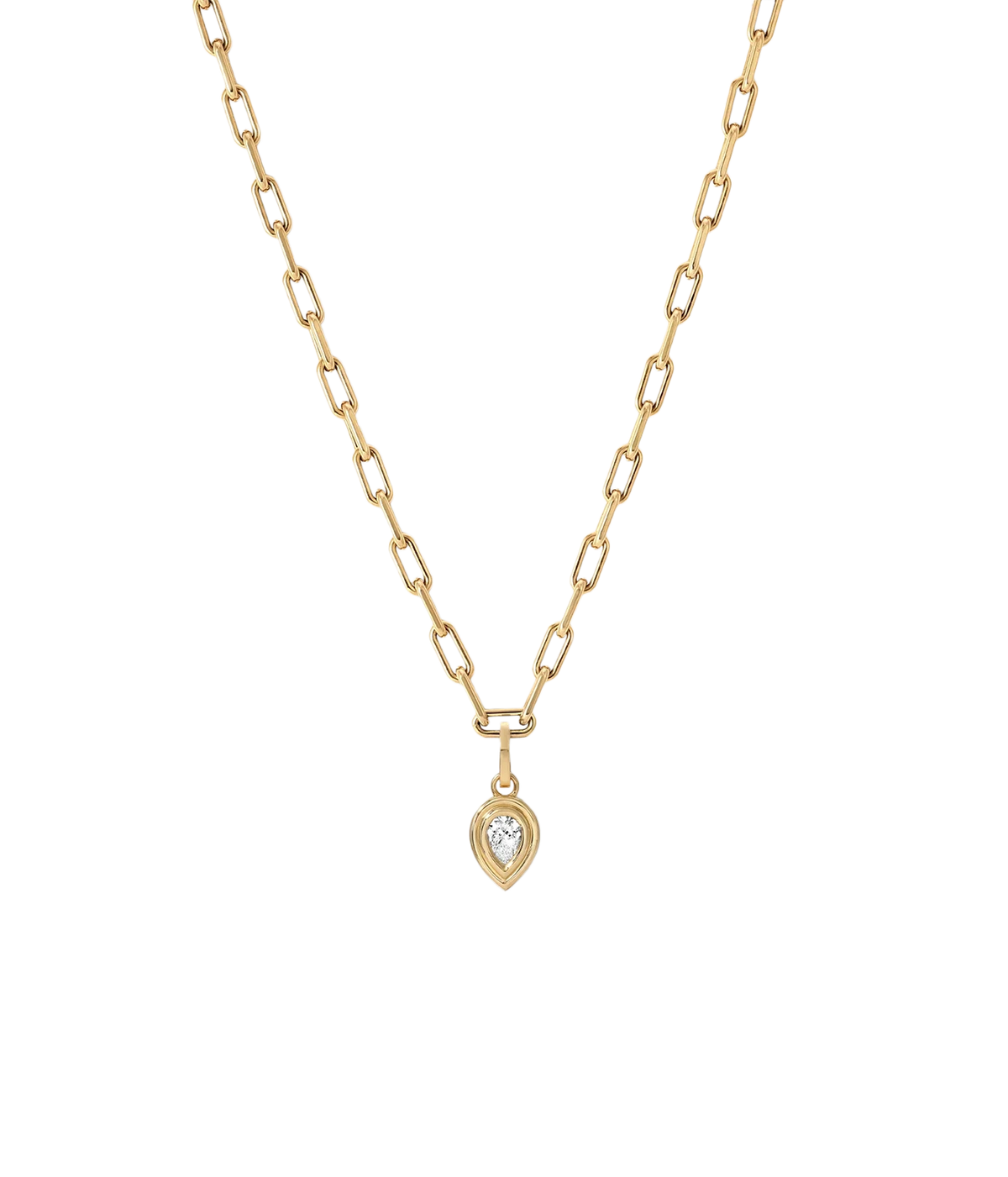 Adina Reyter Groovy Diamond Pear Hinged Charm in 14K Yellow Gold on a slimmer gold paperclip chain