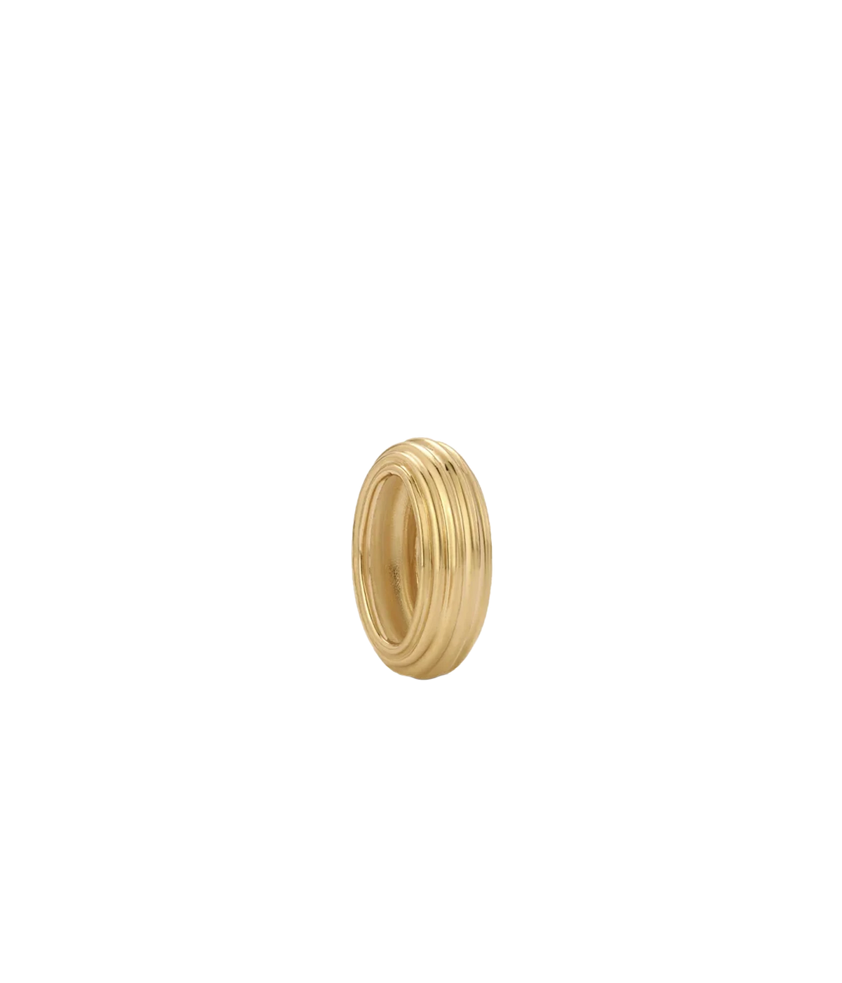 Adina Reyter Groovy Spacer Big Bead in 10K Yellow Gold shown at an angle, showing its ribbed texture