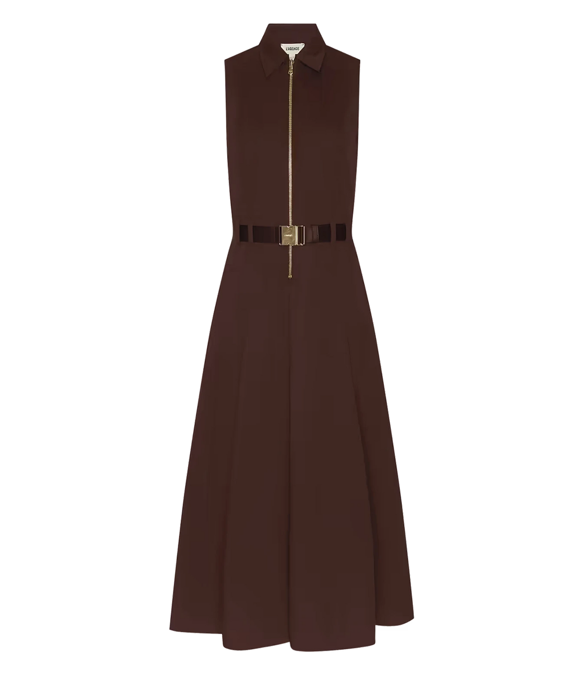 L'agence Kolton Dress In Dark Java - flat lay of brown dress with zip front