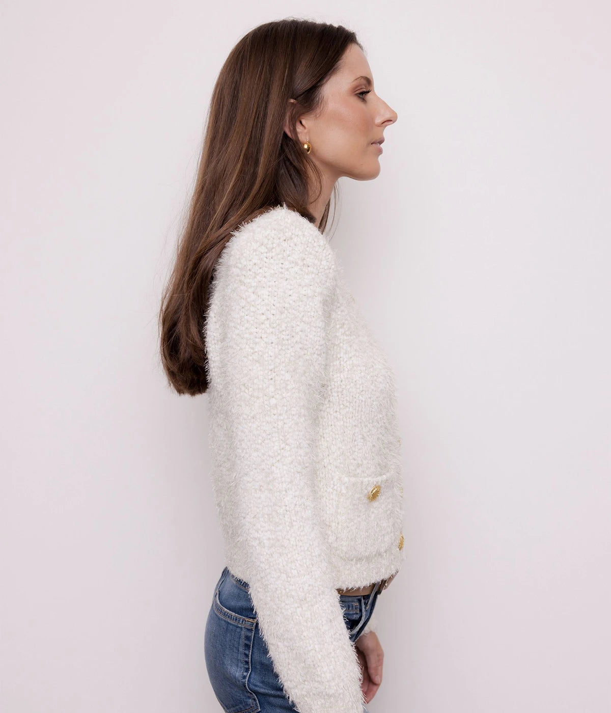 Una Knit Cardigan in Ivory_Gold