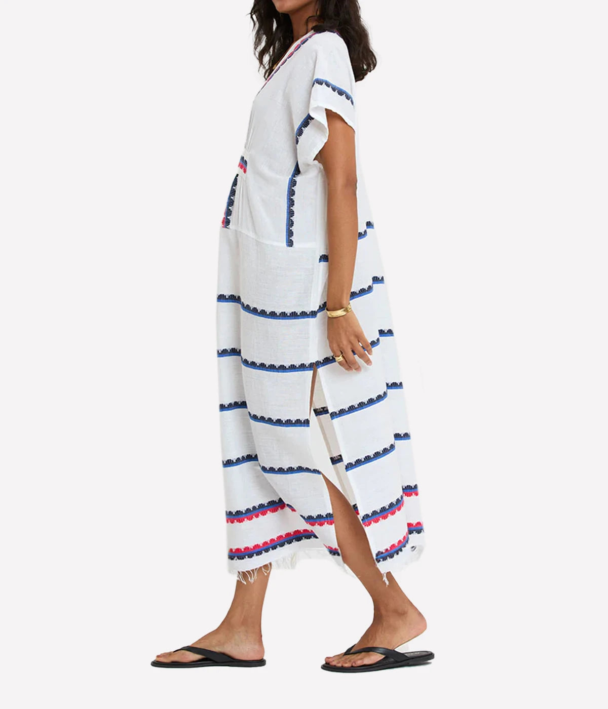 Gasira V Neck Caftan in Kibebi Marine