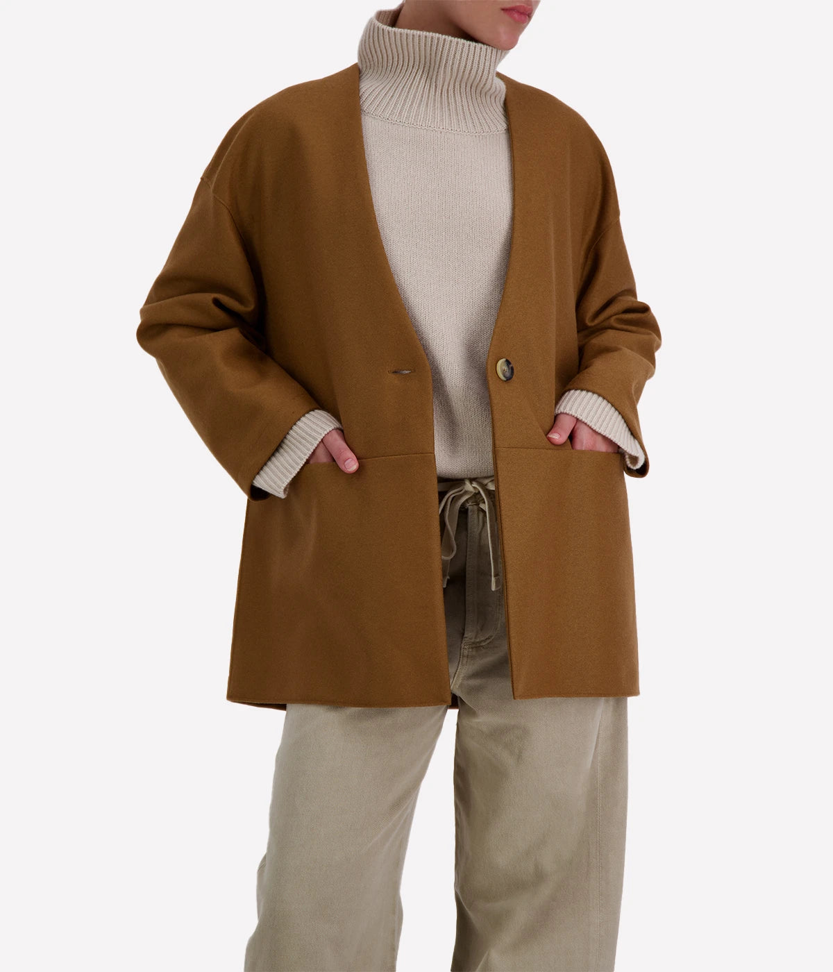 Light Pressed Wool Cardigan in Toffee