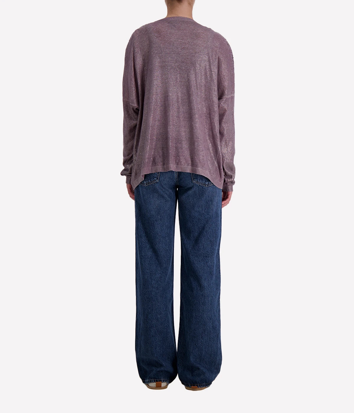 Linen Cardigan with Lamination in Lavendar