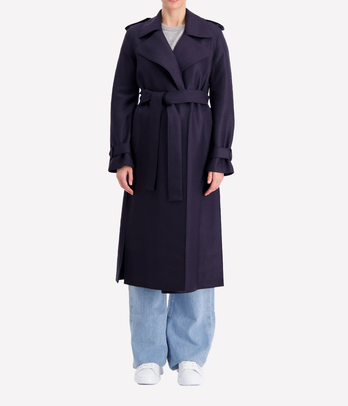 Double Vent Trench Coat in Navy Blue