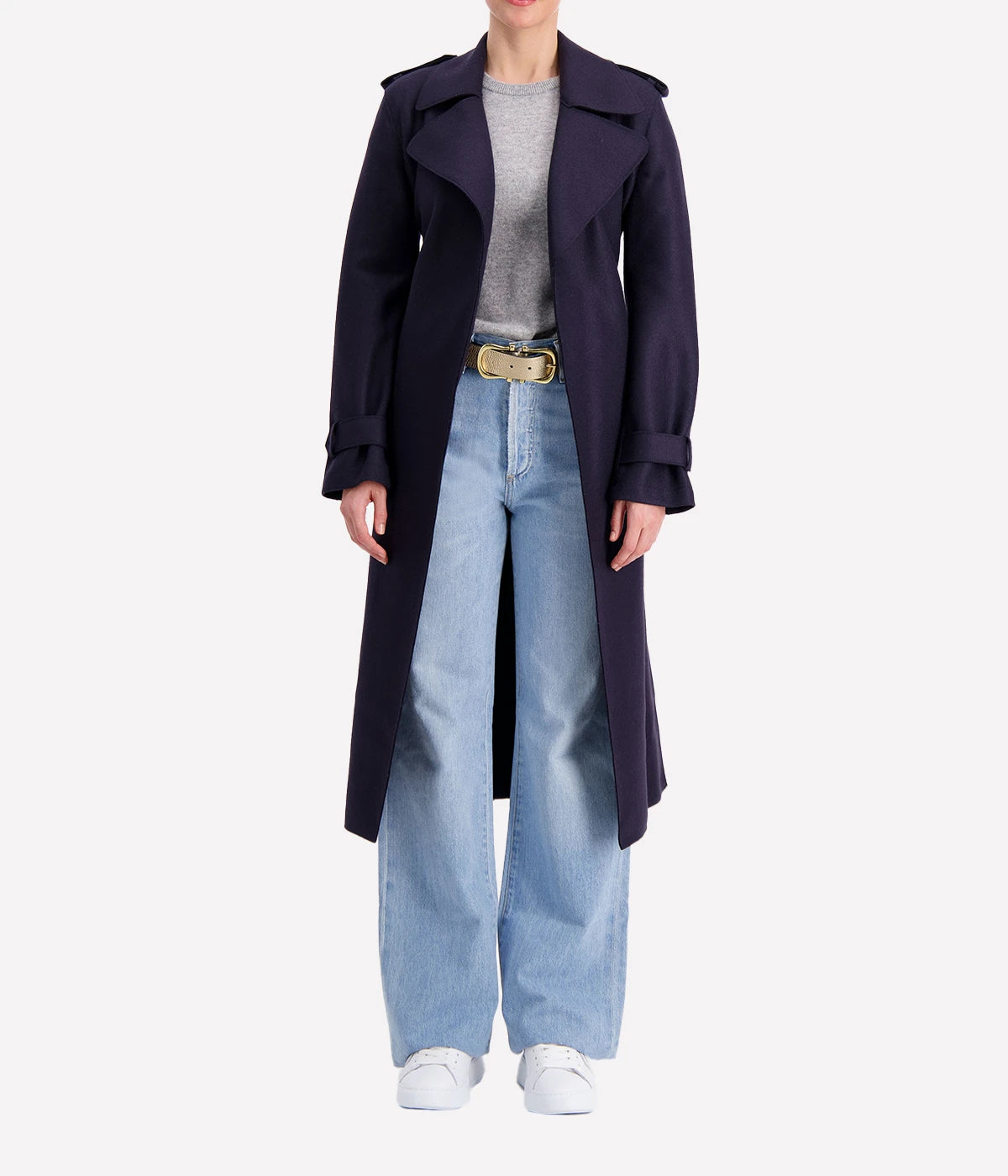 Double Vent Trench Coat in Navy Blue