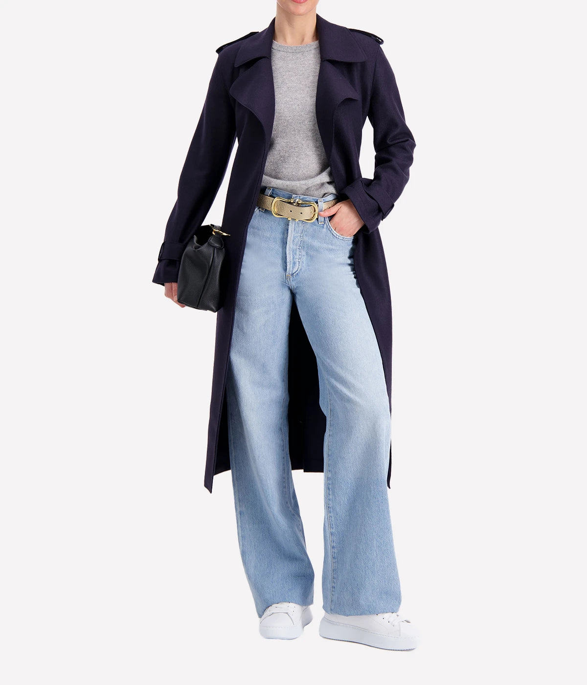 Double Vent Trench Coat in Navy Blue