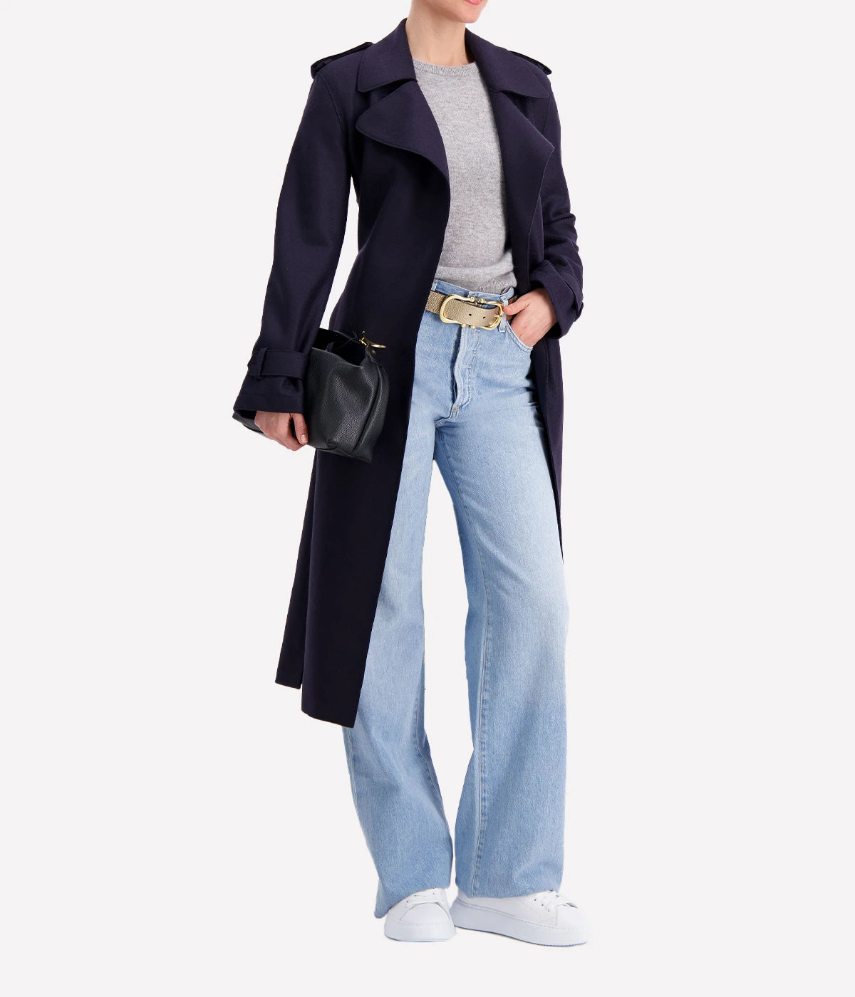 Double Vent Trench Coat in Navy Blue