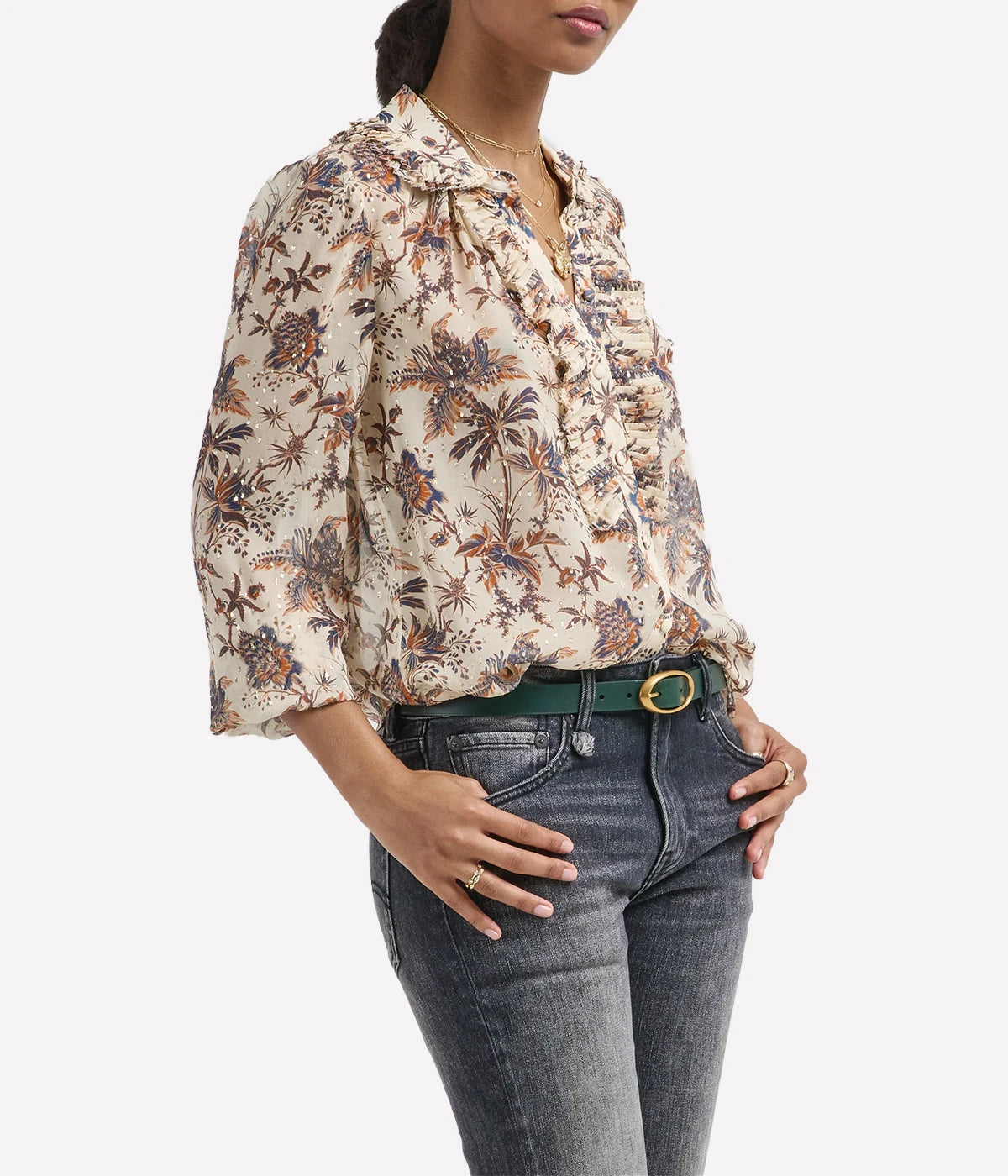 Nina Ruffle Placket Btn Front Blouse in Cameo
