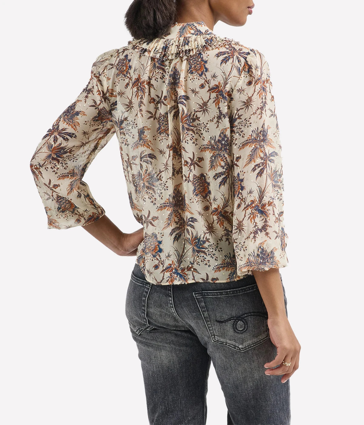 Nina Ruffle Placket Btn Front Blouse in Cameo