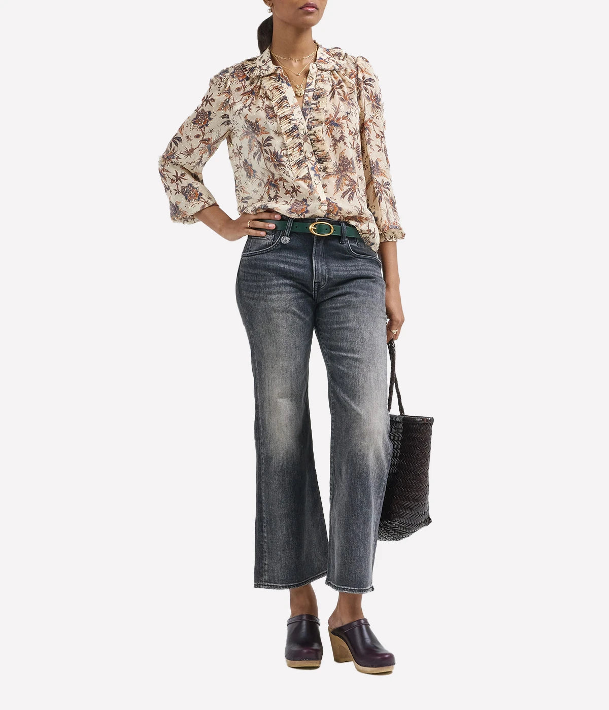 Nina Ruffle Placket Btn Front Blouse in Cameo