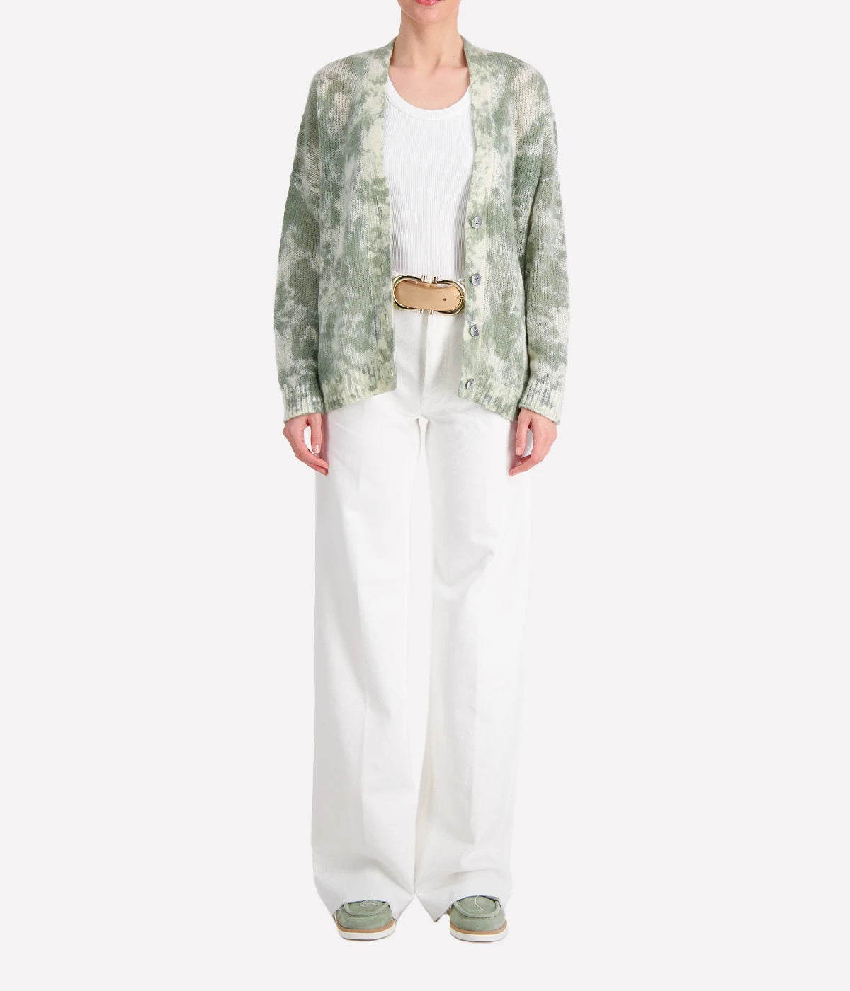 *FINAL SALE* Camouflage V Neck Cardigan Cashmere Silk in Jade
