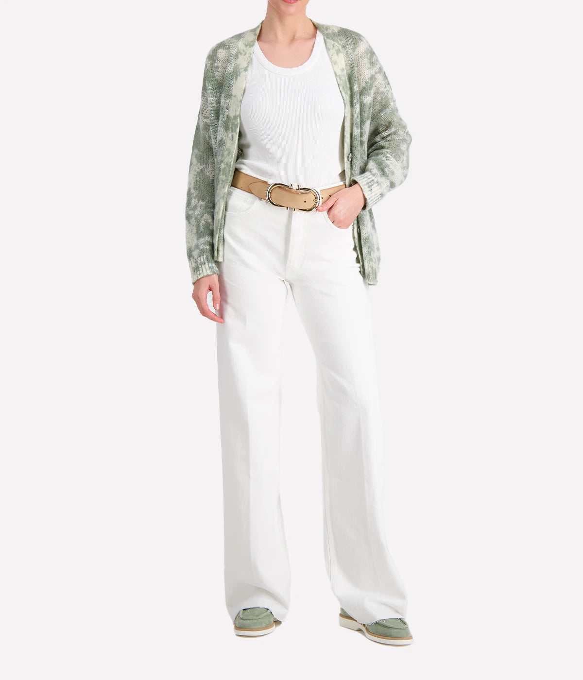 *FINAL SALE* Camouflage V Neck Cardigan Cashmere Silk in Jade