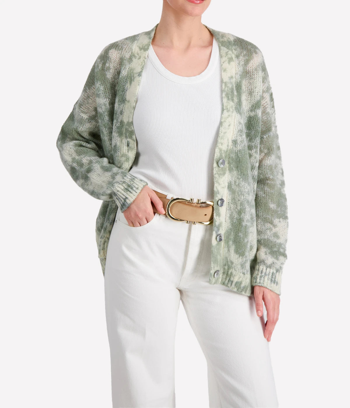 *FINAL SALE* Camouflage V Neck Cardigan Cashmere Silk in Jade
