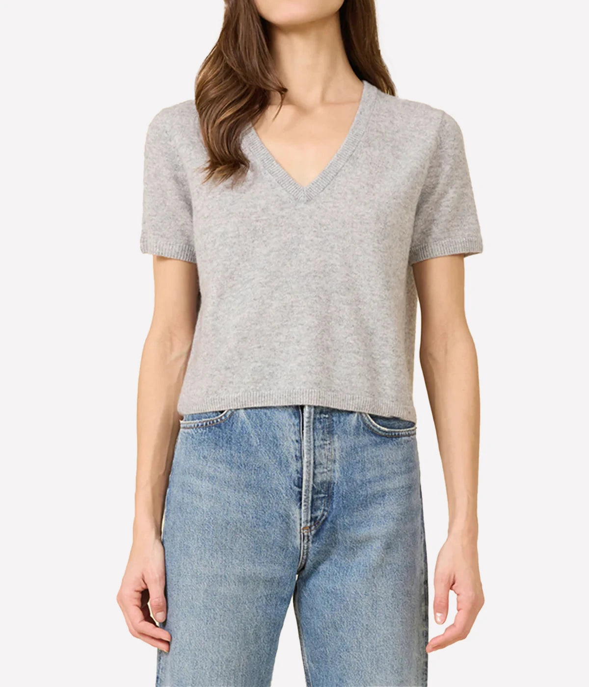 Kadri Cashmere Vneck Tee In Heather Grey