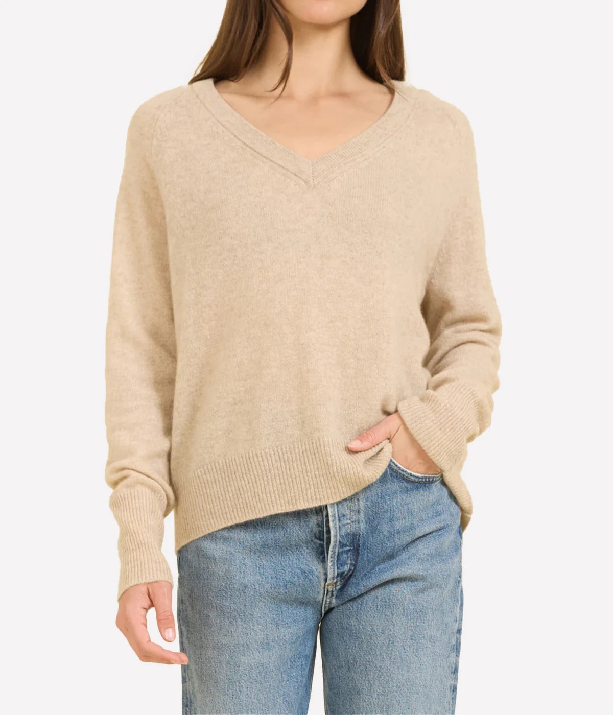Sloane Cashmere V Neck In Oatmeal