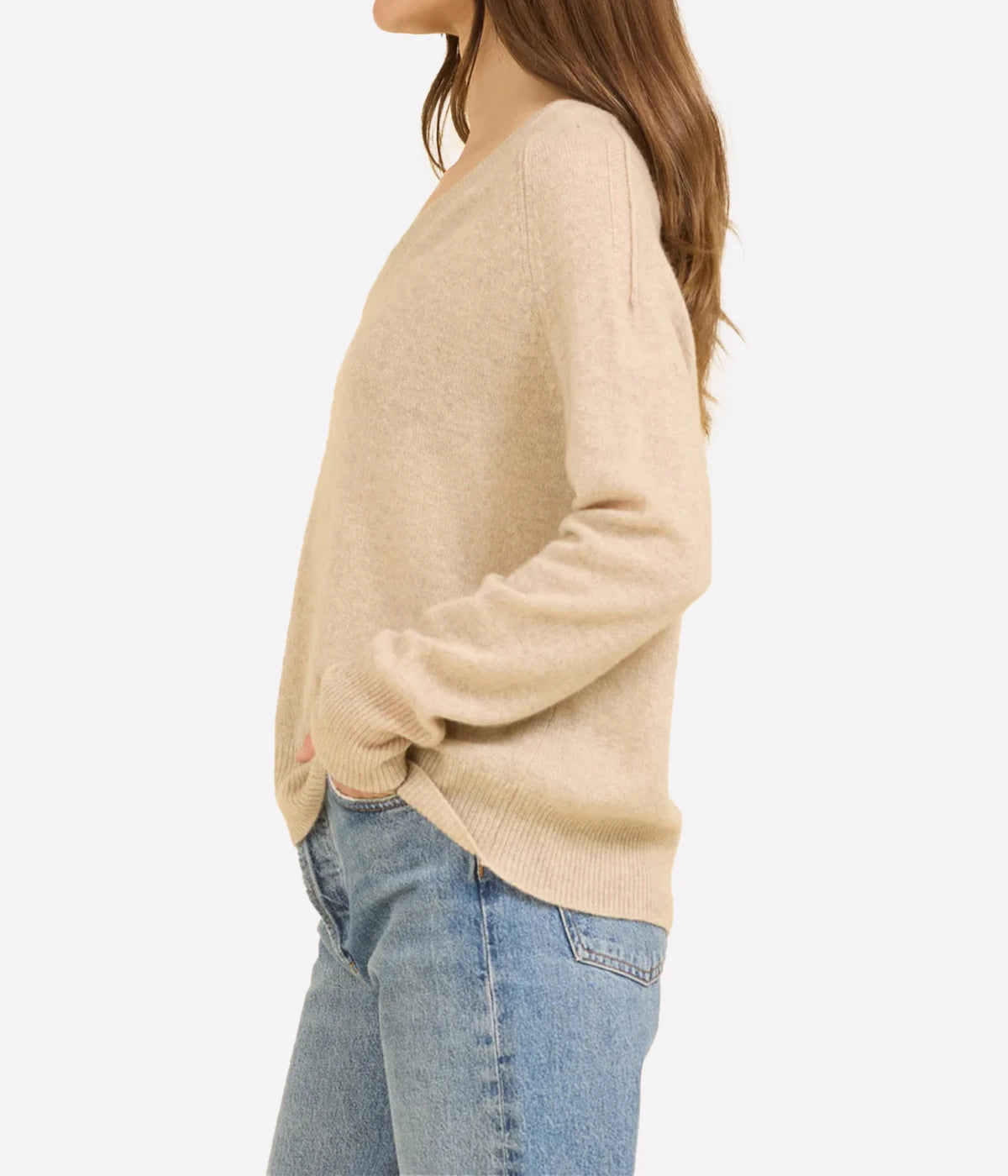 Sloane Cashmere V Neck In Oatmeal