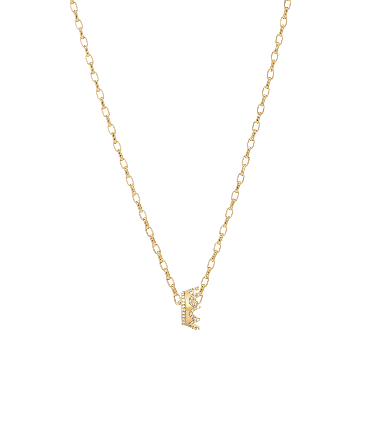 Adina Reyter Pavé Crown Big Bead in 14K Yellow Gold threaded onto a fine gold chain necklace