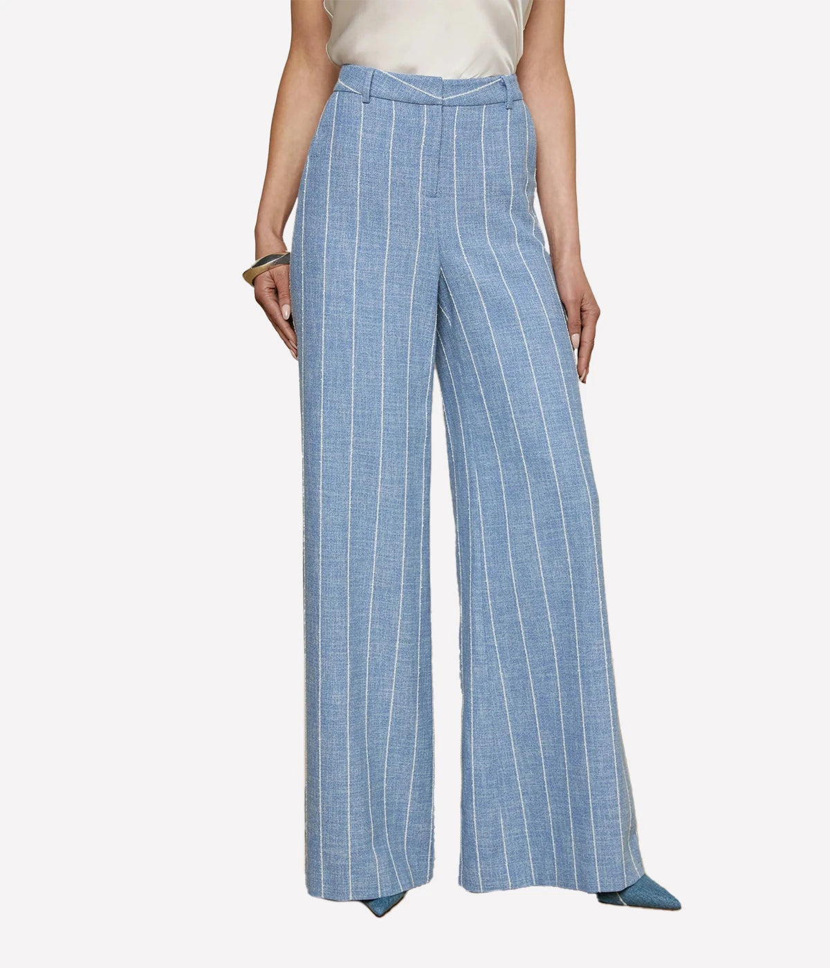 Pilar Wide Leg Pant in Sky Blue White