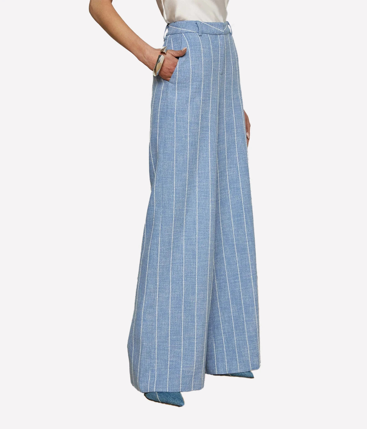 Pilar Wide Leg Pant in Sky Blue White
