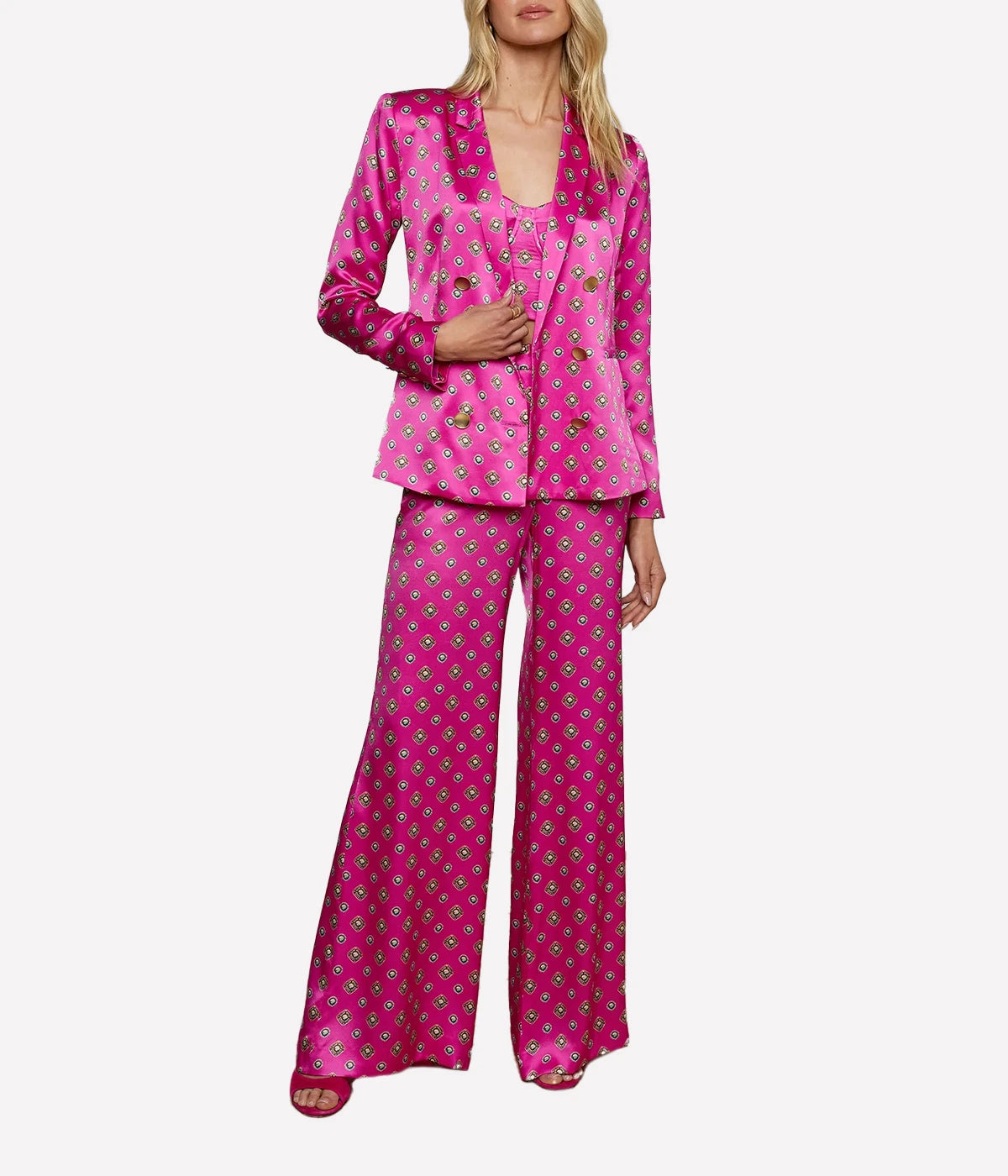 Pilar Wide Leg Pant in Fucshia Southwestern Geo