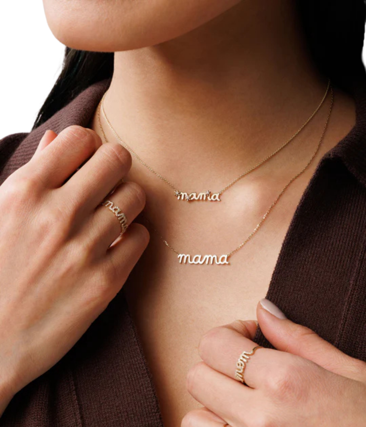 Pure Mama Script Necklace In 14K Yellow Gold
