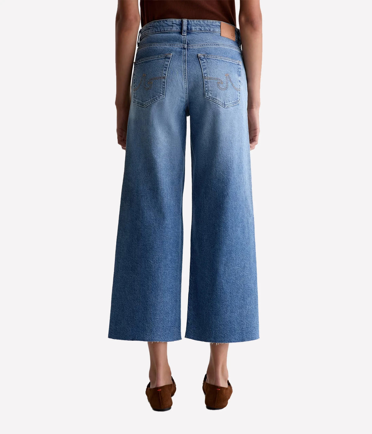 AG Jeans Saige Wide Leg Crop in 17 Years Duet, on model, back view