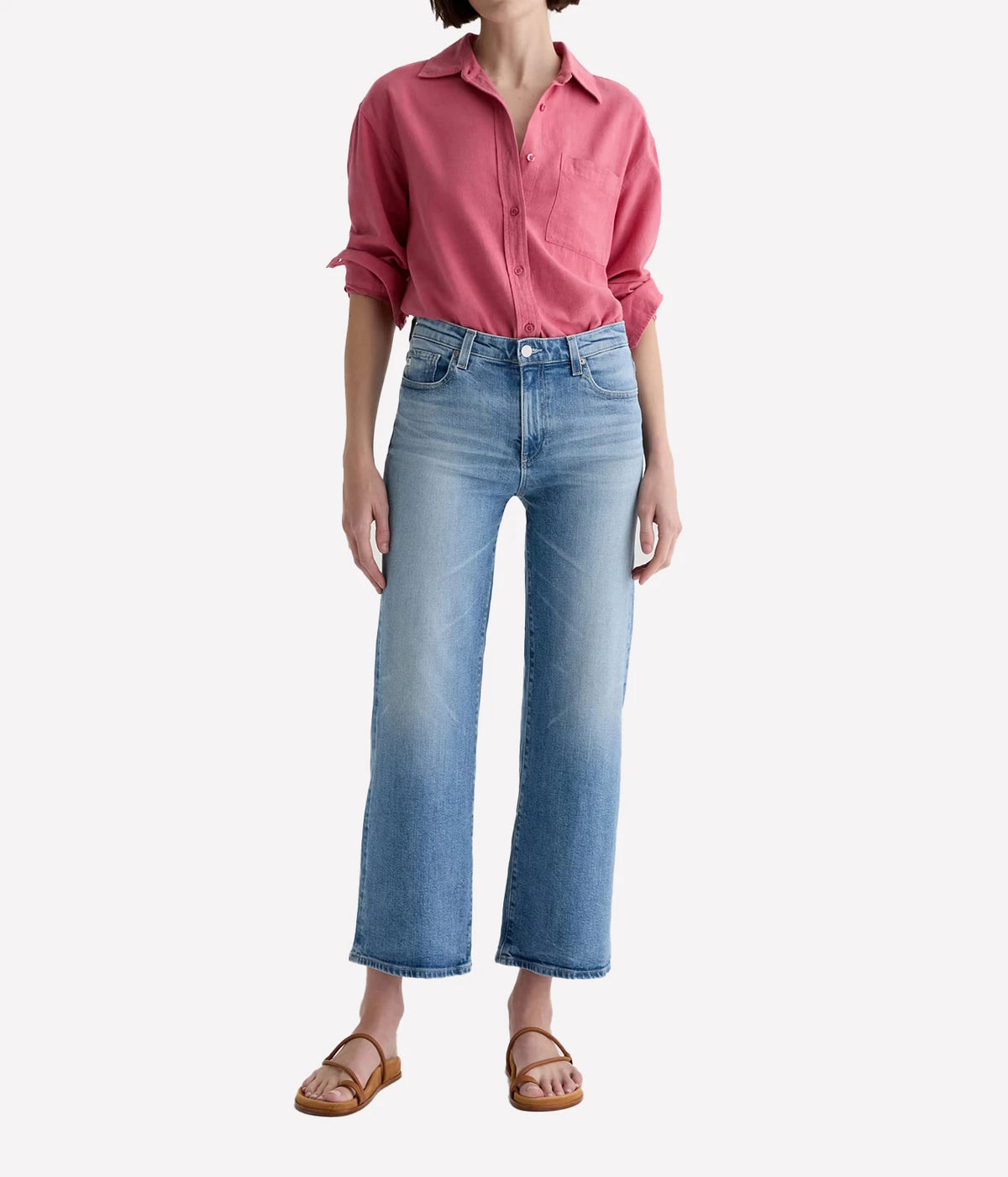 AG Jeans Saige Wide Leg Crop Jean in Helios, on model, full-length styled look