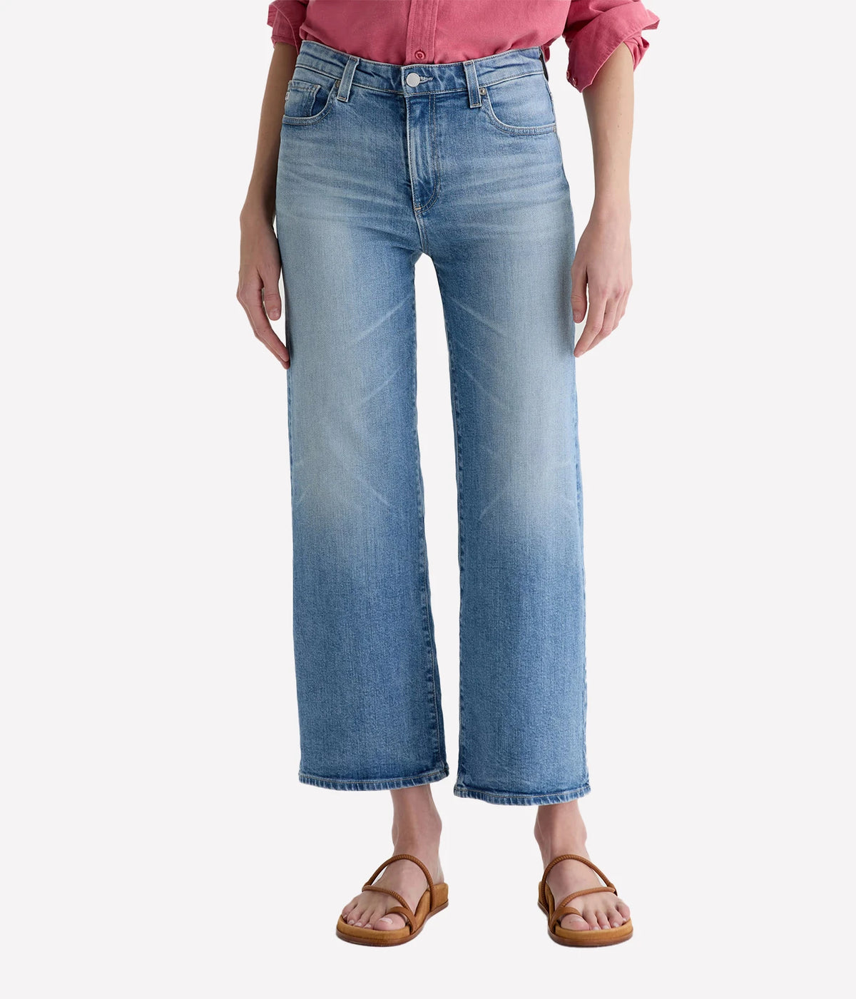 AG Jeans Saige Wide Leg Crop Jean in Helios, on model, front