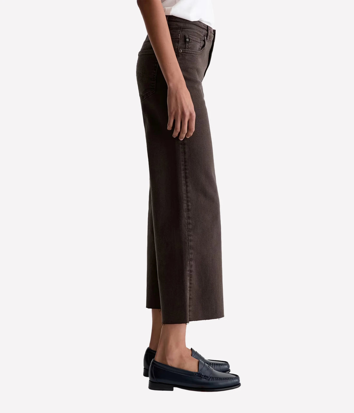 AG Jeans Saige Wide Leg Crop in Sulfur Burnt Umber, on model, side view
