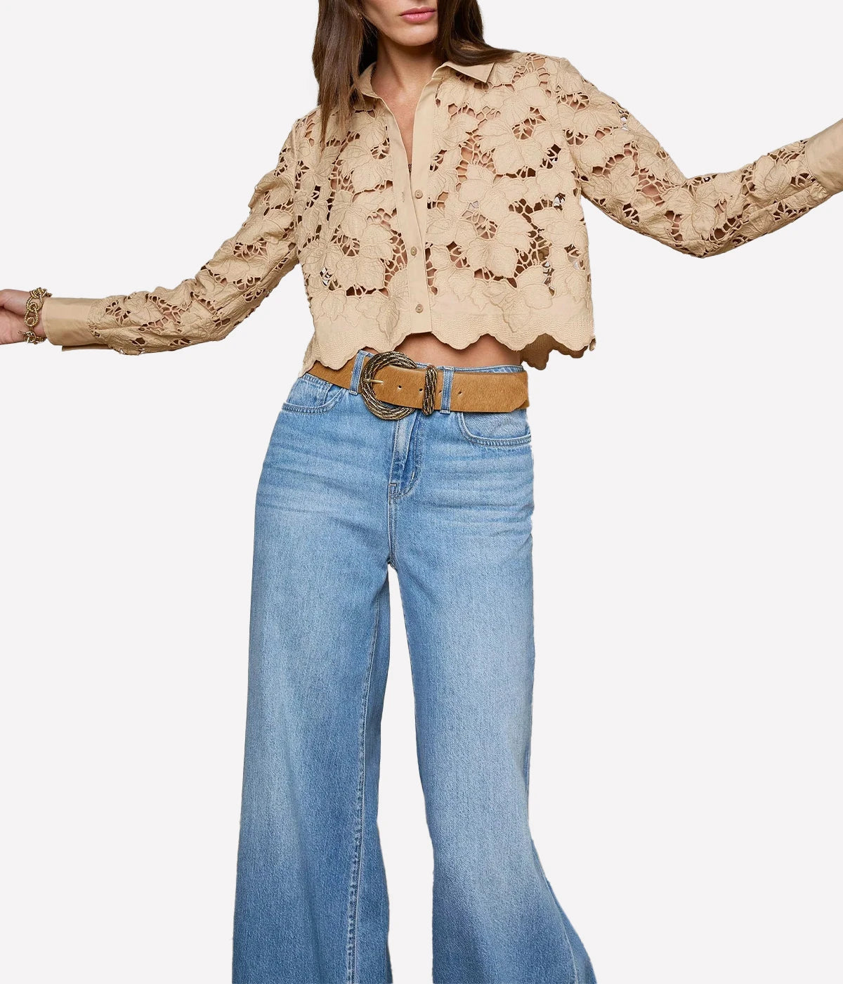 Seychelle Cropped Button Down in Almond