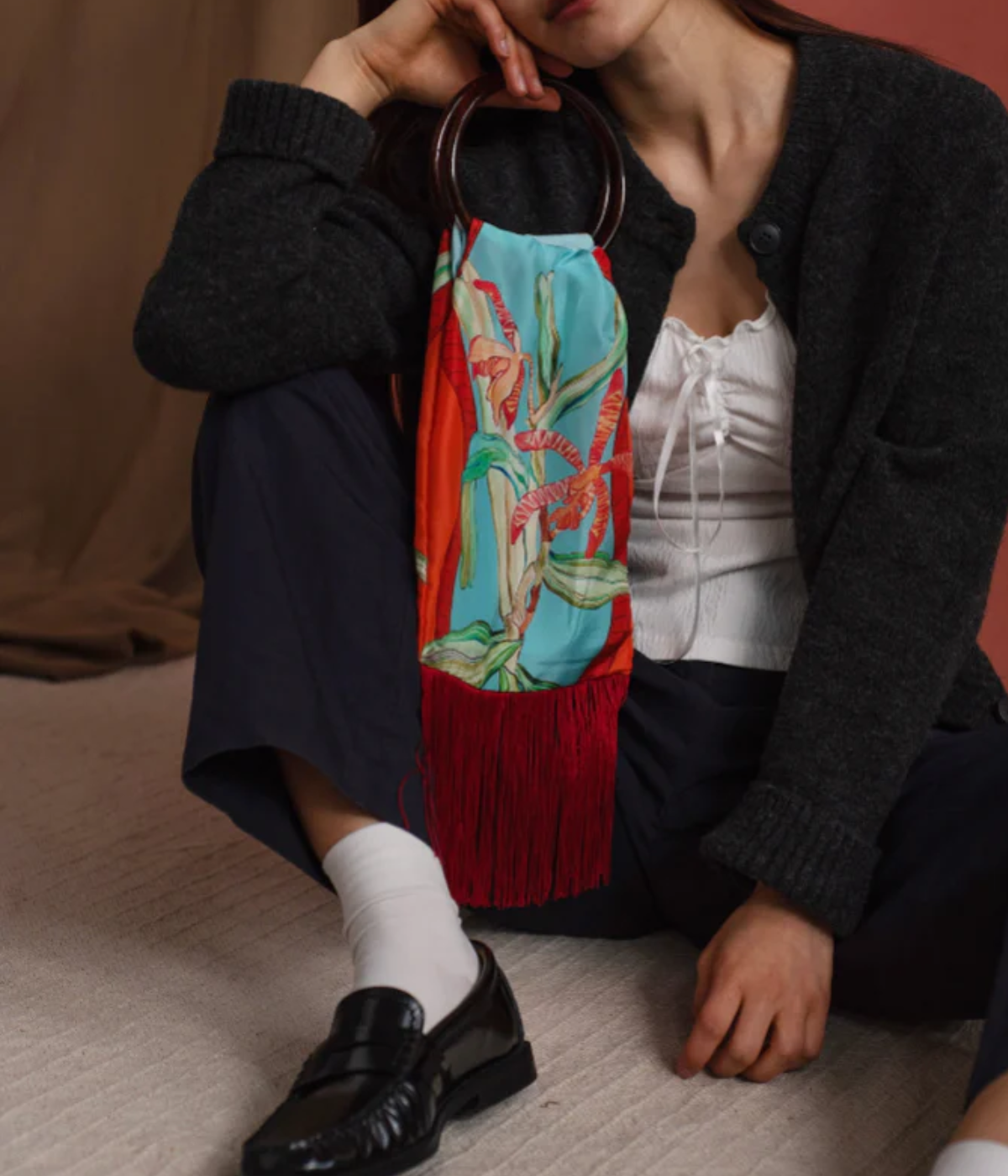 Silk Fringe Bag Small in Ciel