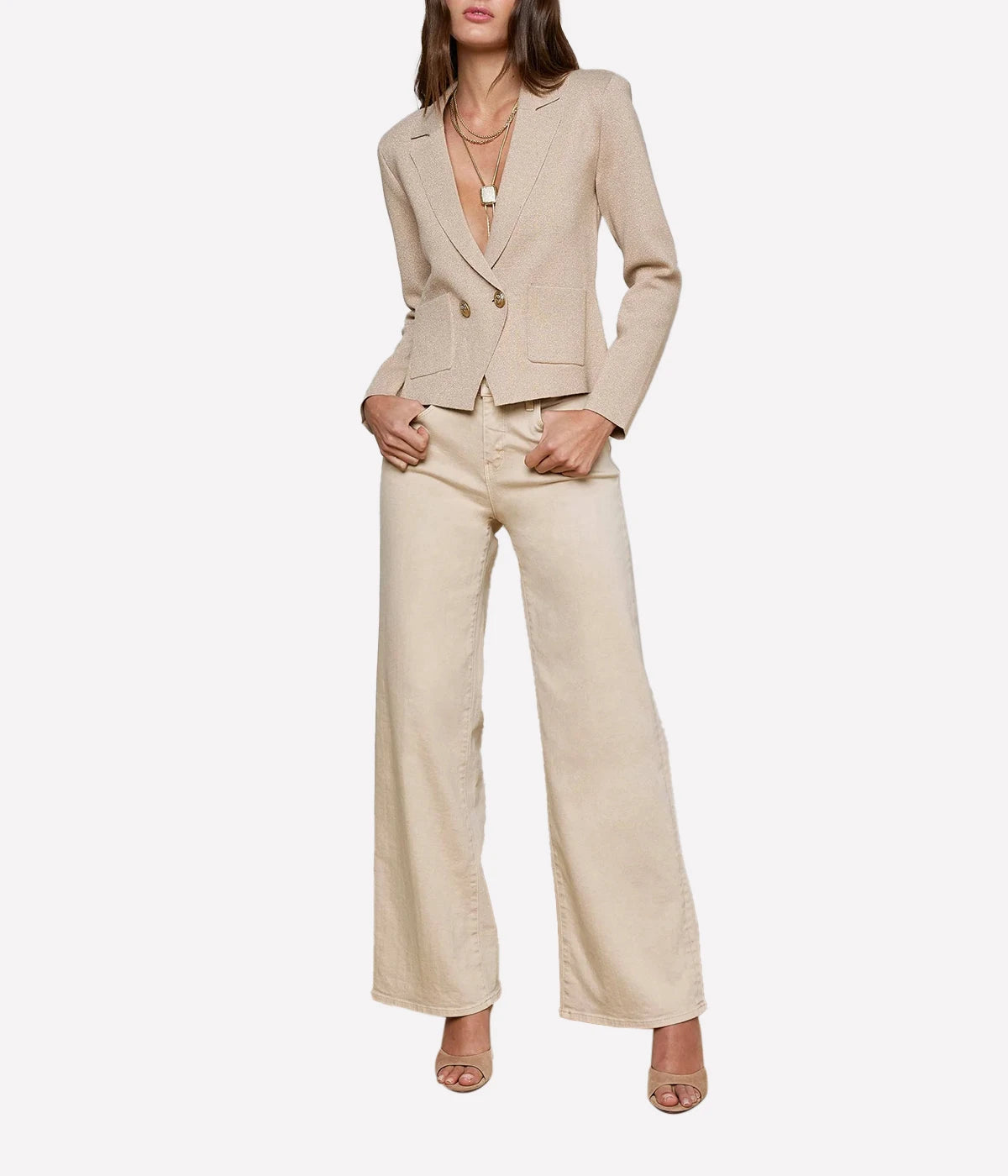 Sofia Metallic Knit Blazer in Pale Khaki Gold
