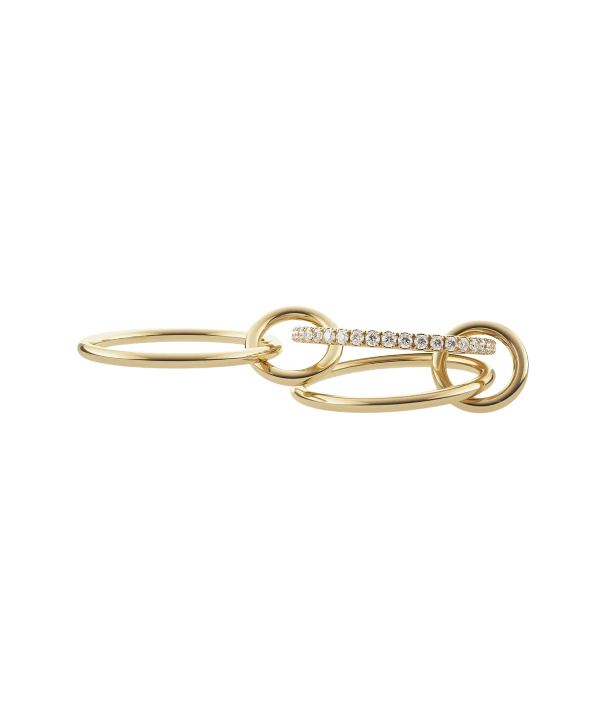 Spinelli Kilcollin Sonny YG Ring opened out flat in side profile, showing the yellow gold bands spread apart and linked by connectors