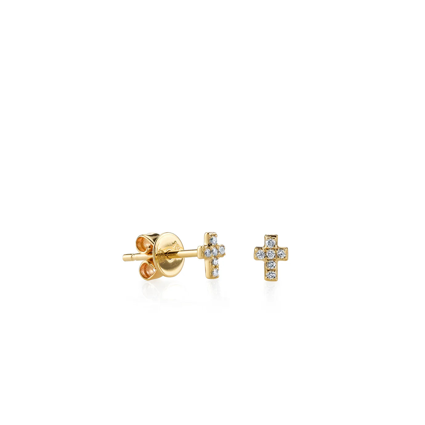 Tiny Pave Cross Studs In 14K Yellow Gold