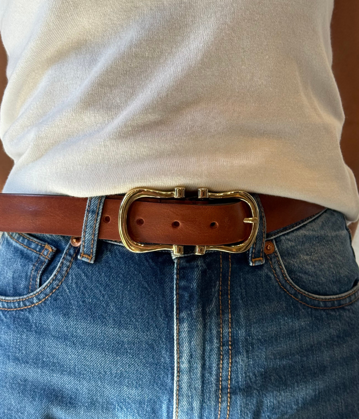 Baby Gold Nicky X Belt in Tan