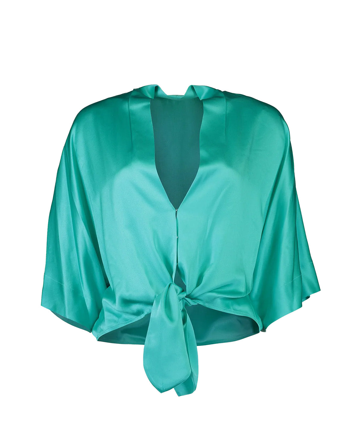 *FINAL SALE* Dolman Tie Front Blouse in Turquoise