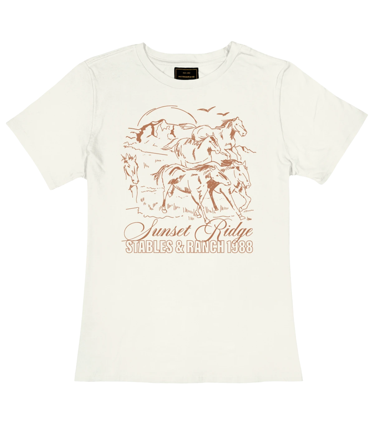 ALT TEXT: Sunset Ridge Tee in antique white with vintage-style graphic and relaxed cut