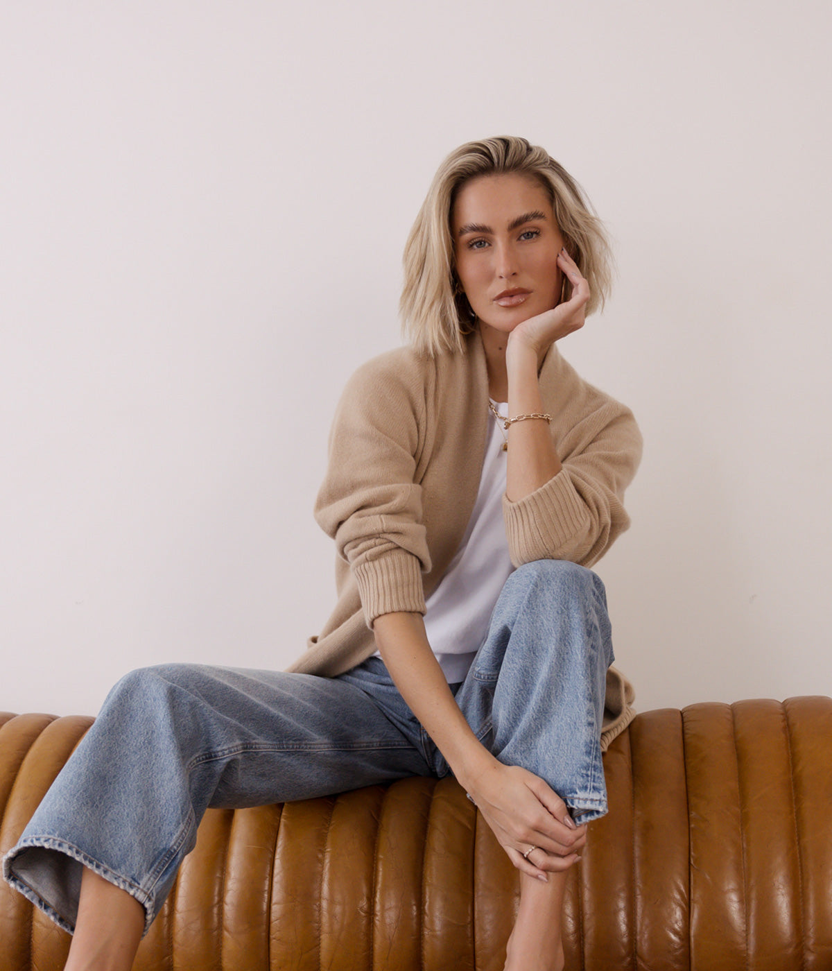 Shawl Collar Knit Cardigan in Camel