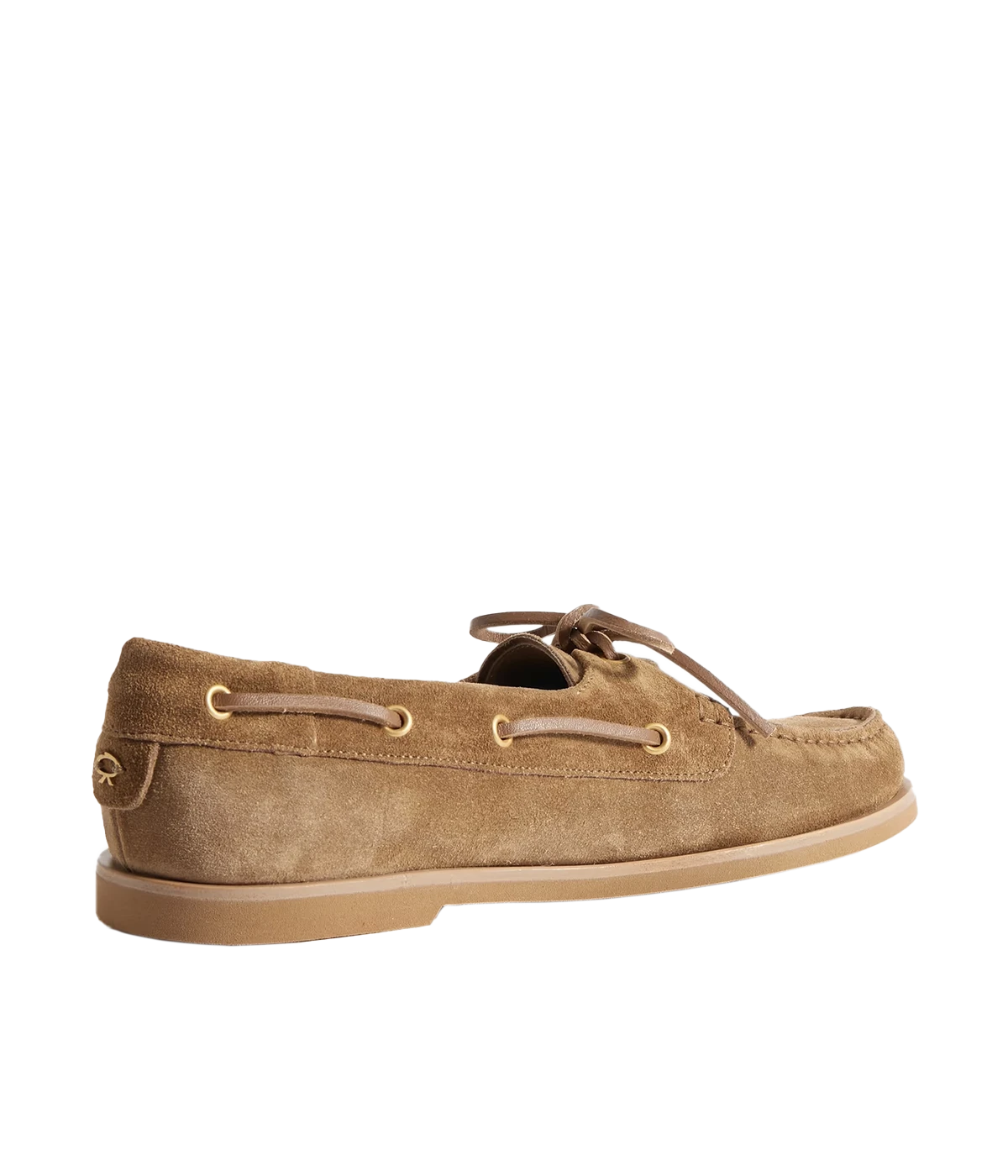 Gianvito Rossi Vandé boat shoes in Texas+ Cuoio Tecu brown, featuring supple suede upper, almond toe shape, leather laces, and silver eyelets, crafted in Italy with a shoe box and dust bag.