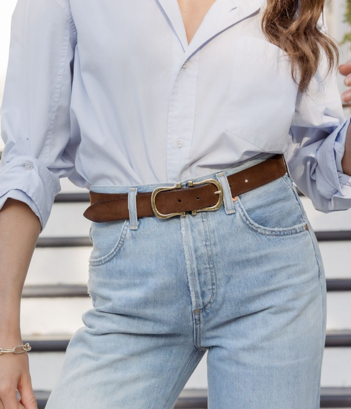 Baby Gold Nicky X Belt in Chocolate