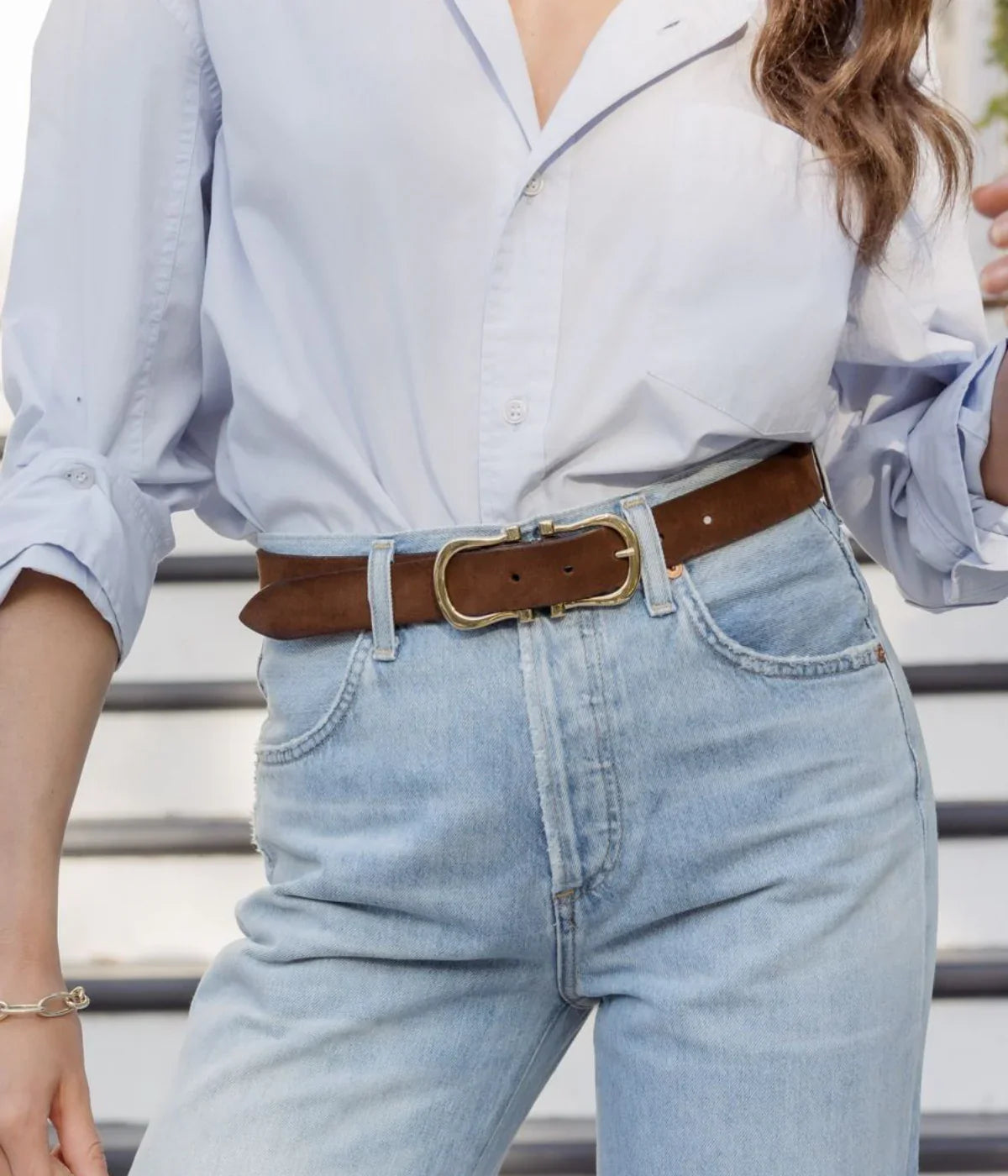 Baby Gold Nicky X Belt in Chocolate