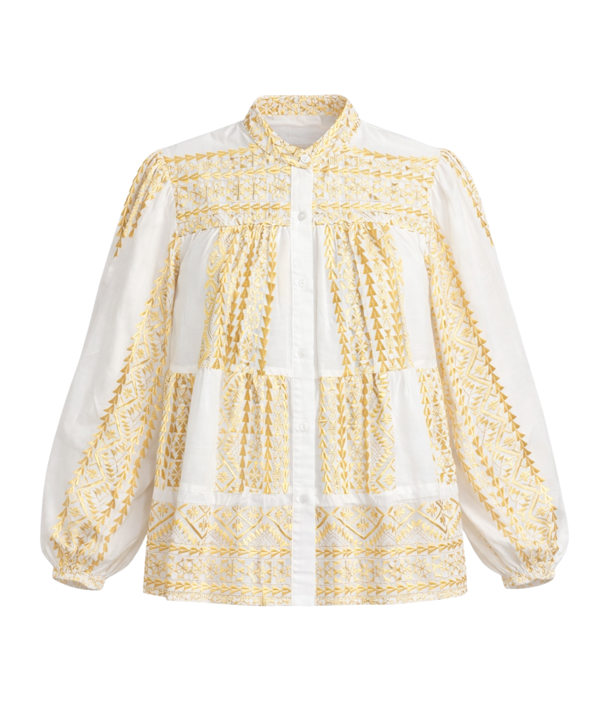 Shirt Classic Triangle Long Sleeve Ruffles In White Gold