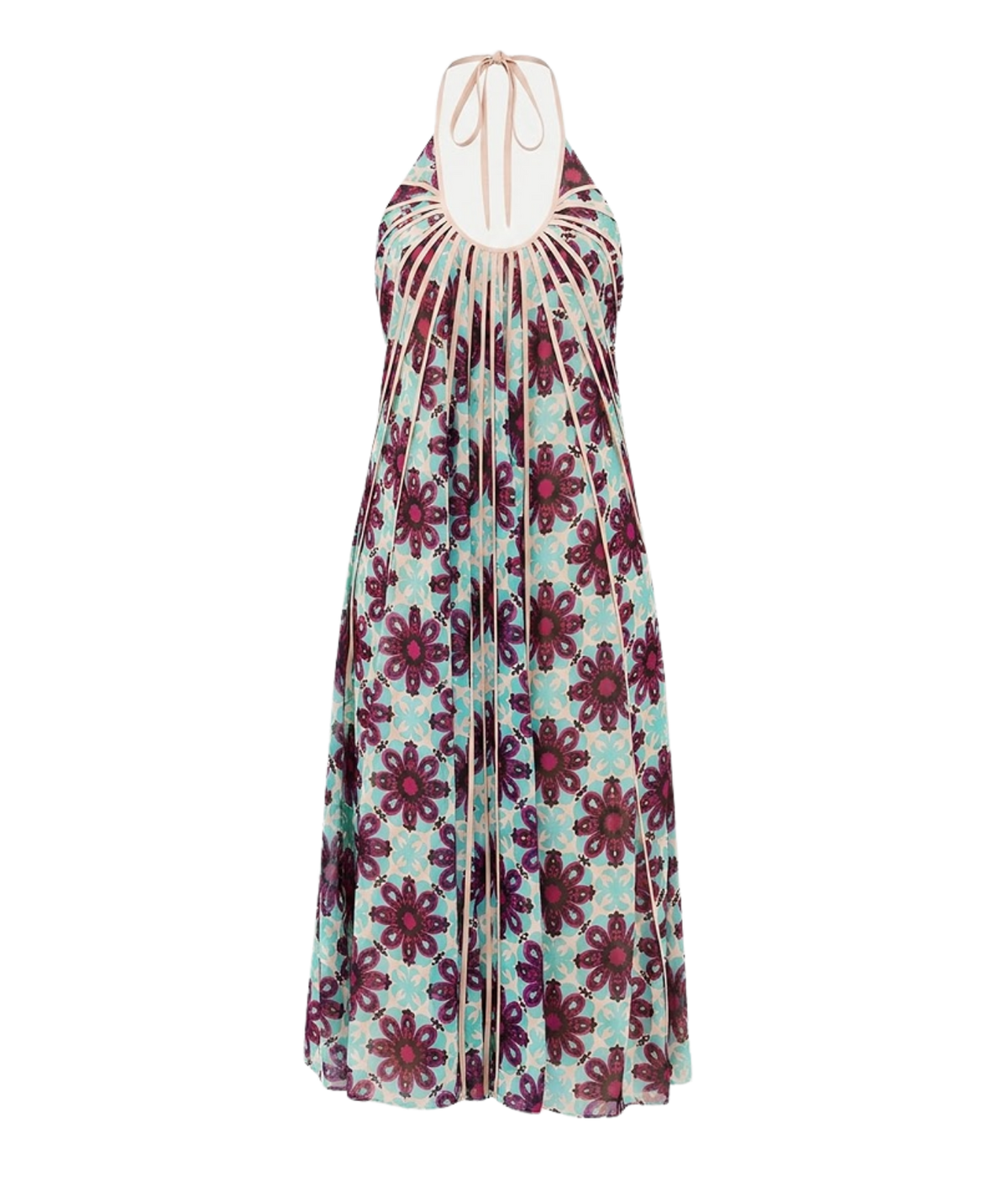Alexis Azurea Dress In Jardin Sable - product flat lay image of midi dress in blue and red floral look print