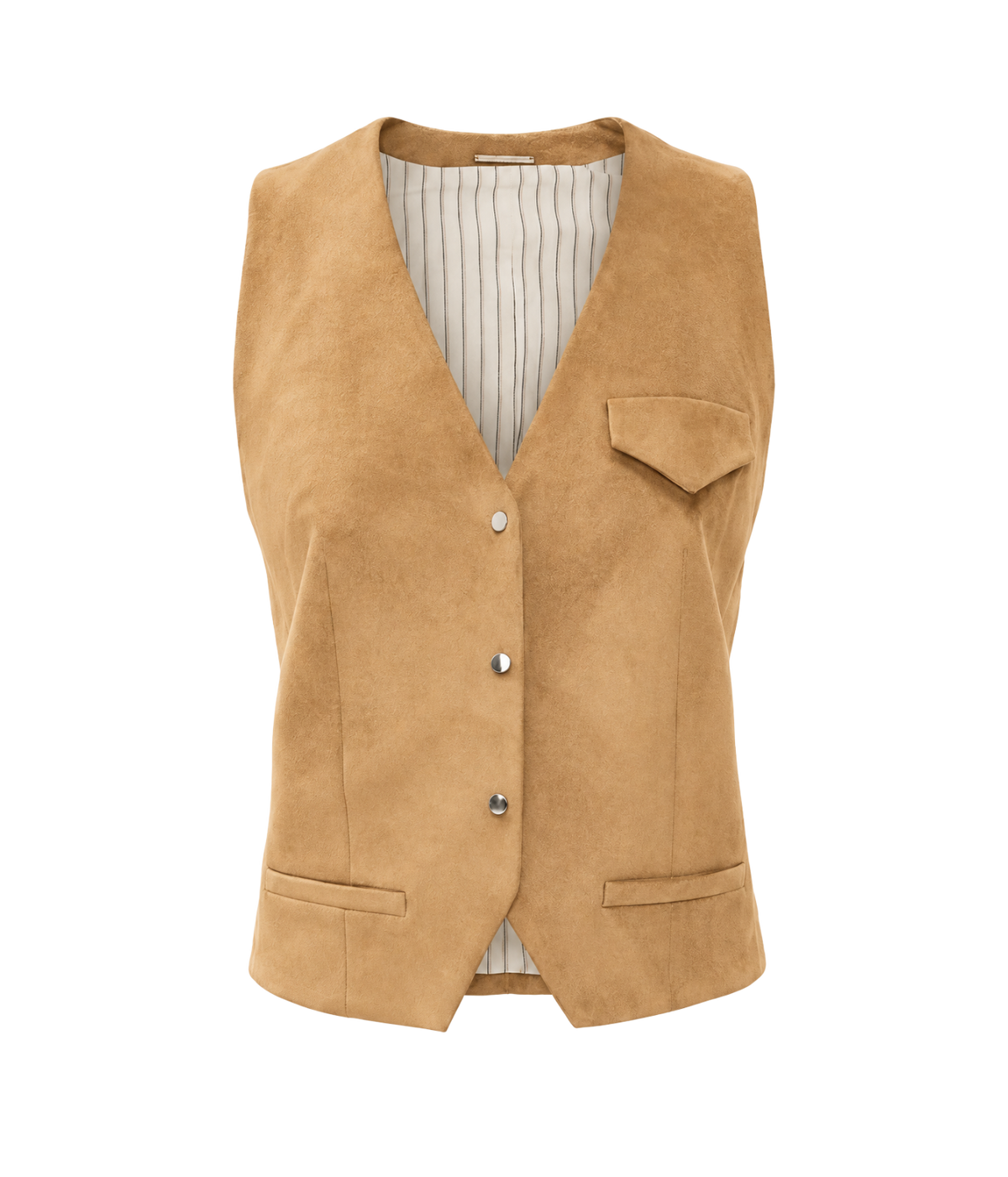 Alexis Aquila Vest In Dune - product flat lay image in suede look brown fabric