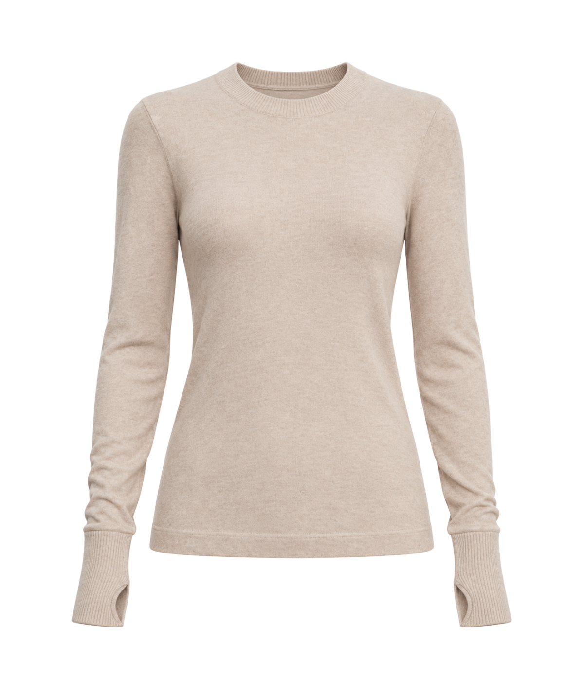 Cashmere Easy Cuffed Crew Top in Khaki