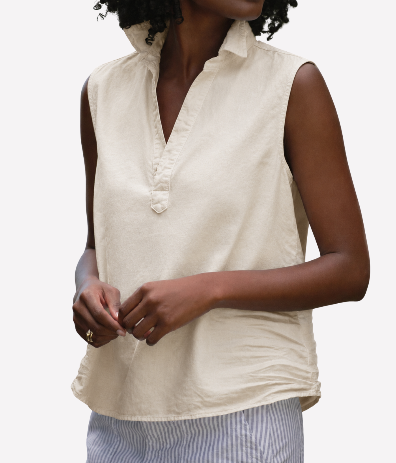 Popover Tank in Vintage White Denim