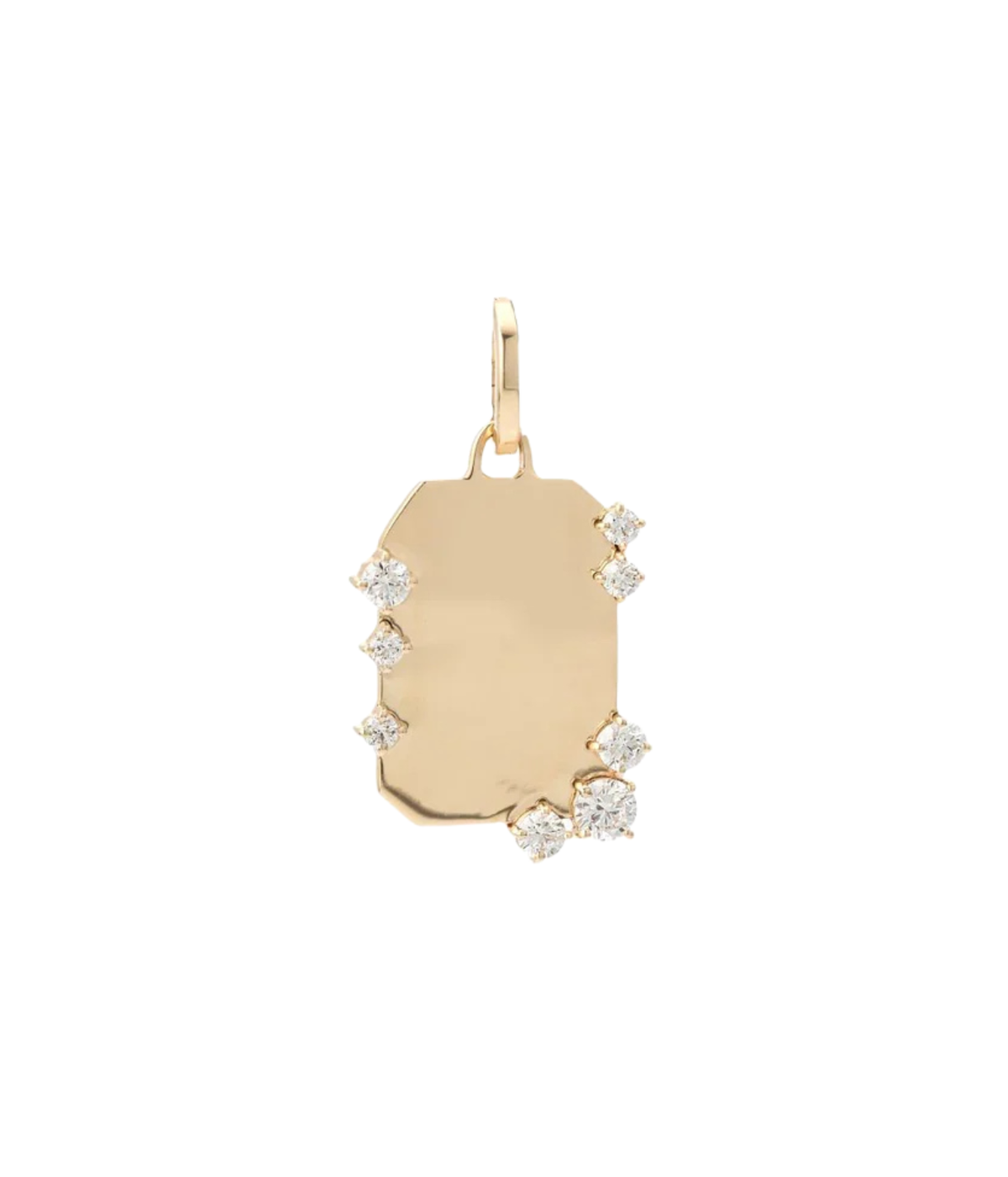 Adina Reyter Diamond Barnacles Dog Tag in 14K Yellow Gold shown on its own, with a polished rectangular tag with clipped corners, small prong-set diamonds clustered along the edges and a hinged bail