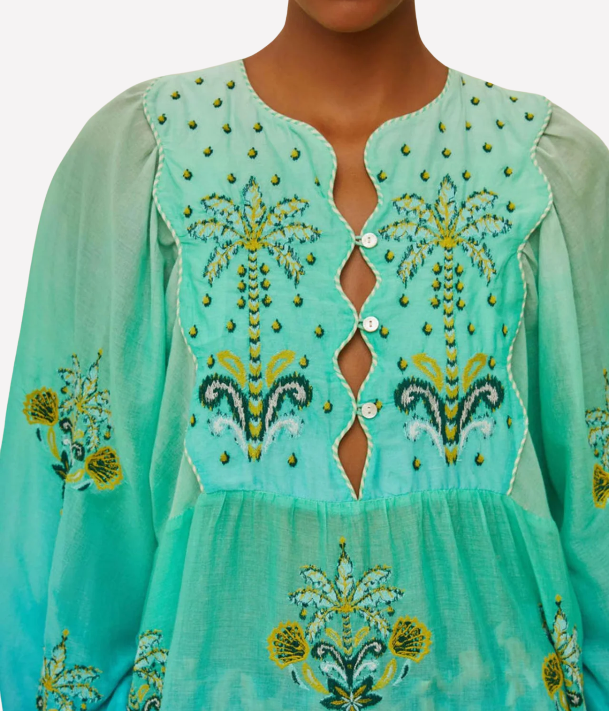 *FINAL SALE* Yoke Blouse in Turquoise Palm Tree